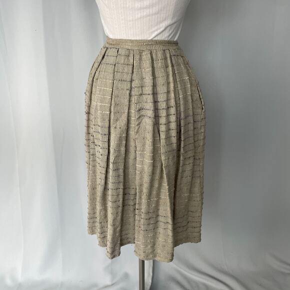 Vintage Midi Skirt Size Small Beige Tan Stripe Pleated Pull On Boho Lagenlook - Picture 7 of 13